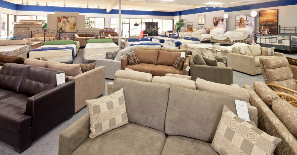 a furniture shop showing different sofa designs